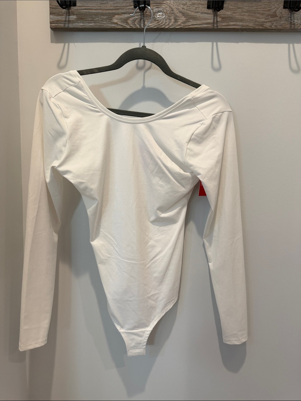 SPANX White Long-Sleeve Scoop Neck Bodysuit